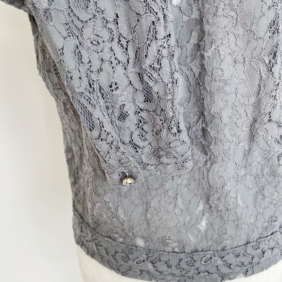 Hinge Gray Lace Jean Jacket Style with Crystal Buttons - Picture 7 of 16